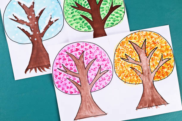 Kits De Bricolage En Feutre Pour Enfants - 4 Arbres Des Saisons (Printemps, Été, Automne, Hiver) - Activité Manuelle Sans Couture - 4