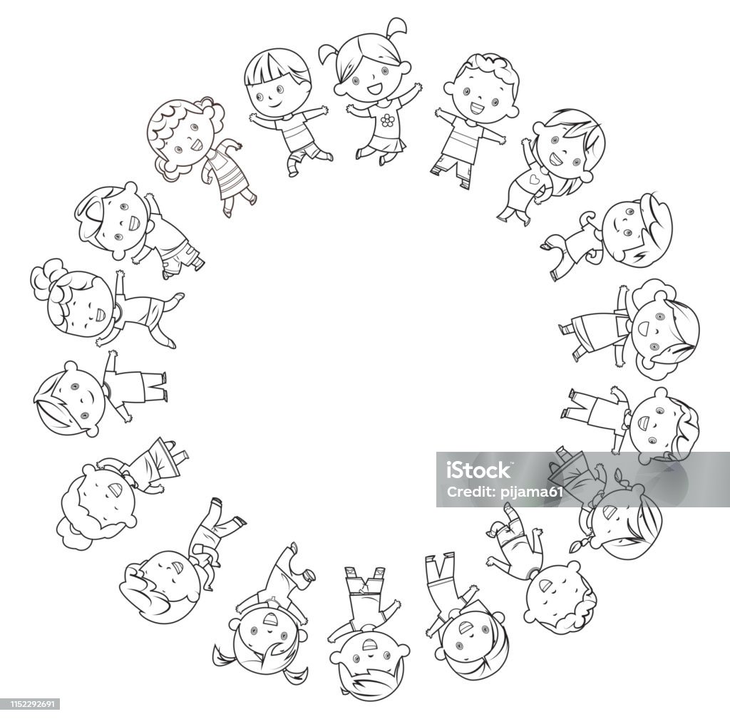 Coloring Book, Happy Kids frame Vector Coloring Book, Happy Kids frame Black And White stock vector