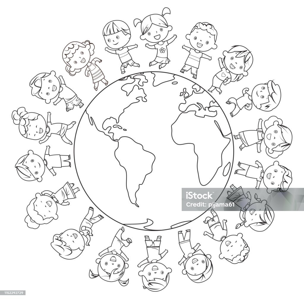 Dessin Coloriage Droit De L enfance Livre De Coloriage Cadre Joyeux Enfants Vecteurs libres de droits et plus d'images vectorielles de Colorier - Colorier, Enfant, Page de livre de coloriage - Technique d'illustration - iStock