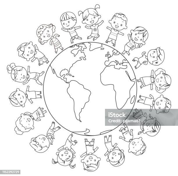 Coloring Book Happy Children Frame Stock Illustration - Download Image Now - Coloring, Coloring Book Page - Illlustration Technique, Planet Earth