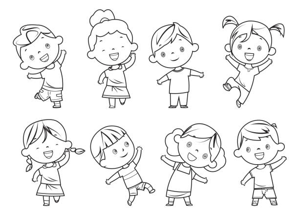 ilustrações de stock, clip art, desenhos animados e ícones de coloring book, happy children set - action vitality people cheerful