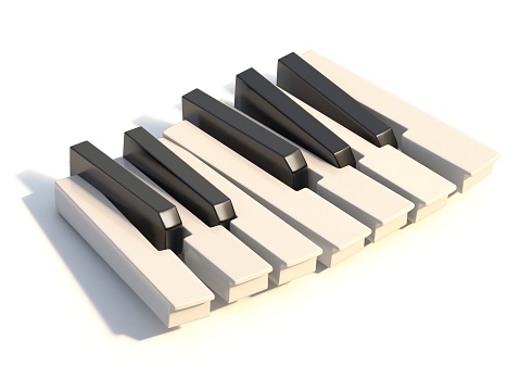 Unordered abstract piano keyboard one octave 3D