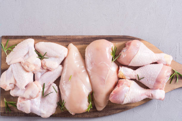 istock Raw chicken meat on wooden background 1152297852
