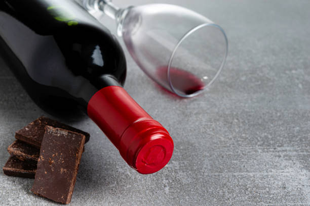 istock Wine and chocolate on concrete background. Copy Space 1152304517