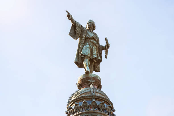 christopher columbus statue barcelona spain stock photo