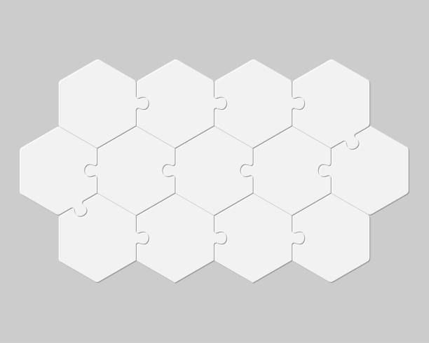 dreizehn teile puzzle-puzzleteile hexagon info-grafik - entspannung grafiken stock-grafiken, -clipart, -cartoons und -symbole