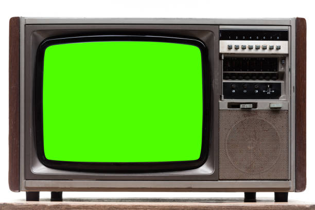 istock Vintage TV : old retro TV with green screen isolated on white background with clipping path. 1152313613