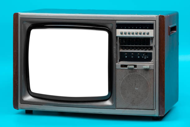istock Vintage TV : old retro TV set isolated on blue background. 1152313621