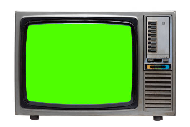 istock Vintage TV : old retro TV with green screen isolated on white background with clipping path. 1152313628
