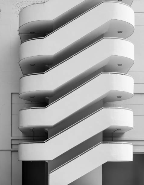 Steel stairs on the exterior of a building.