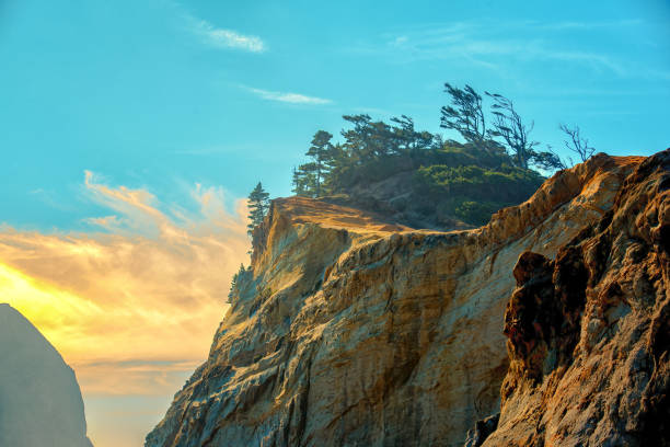 zachód słońca przylądek kiwanda - cape kiwanda state park zdjęcia i obrazy z banku zdjęć