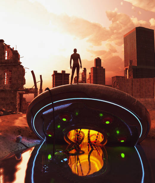 istock Ufo saucer crash in abandoned city 1152332358