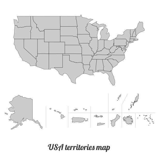 ilustraciones, imágenes clip art, dibujos animados e iconos de stock de mapa de territorios usa - territories