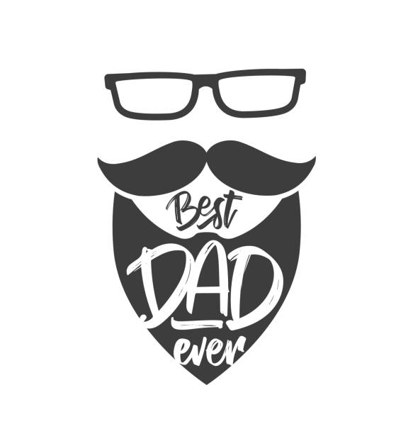 Hand drawn type lettering composition of Best Dad Ever on beard background. Happy Father's Day. Vector illustration: Hand drawn type lettering composition of Best Dad Ever on beard background. Happy Father's Day. best dad ever stock illustrations