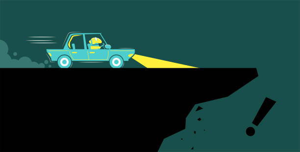 illustrations, cliparts, dessins animés et icônes de l’homme d’affaires conduit la mauvaise direction et la voiture va rouler au-dessus du bord d’une falaise - car driving men reversing