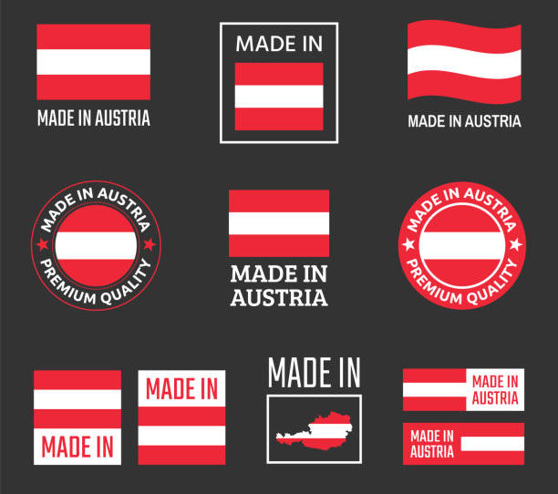 made in austria icon set, product labels of republic of austria - österreichische kultur stock-grafiken, -clipart, -cartoons und -symbole