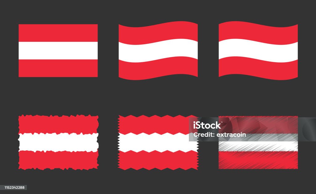 Austria flag set, official colors and proportion of Republic of Austria flag Austria flag, official colors and proportion of Republic of Austria flag Allegory Painting stock vector