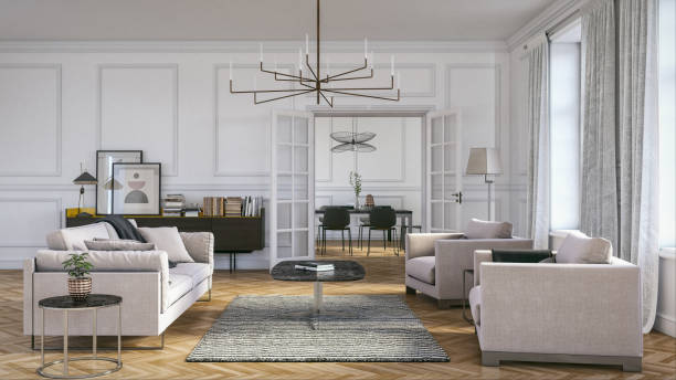 Modern scandinavian living room interior - 3d render