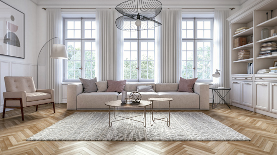 Interior de la sala de estar escandinava moderna-renderizado 3D photo