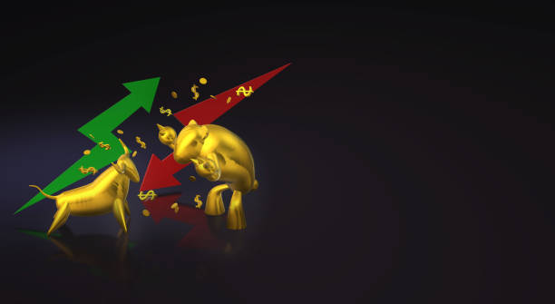 istock 3d rendering gold bull and bear business content. 1152343688