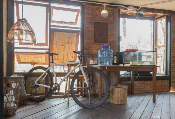 istock Bicycle and Window and Table in Country Loft Interior Design Room 1152346398