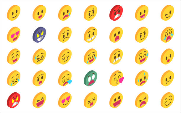 Isometric emoji set vector art illustration