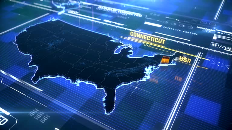 Connecticut US state border 3D modern map with a name, region outline