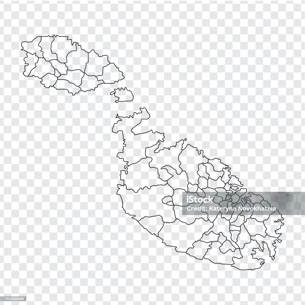 Blank map  Malta. High quality map of  Malta with provinces on transparent background for your web site design, logo, app, UI. Stock vector. Vector illustration EPS10. Art stock vector