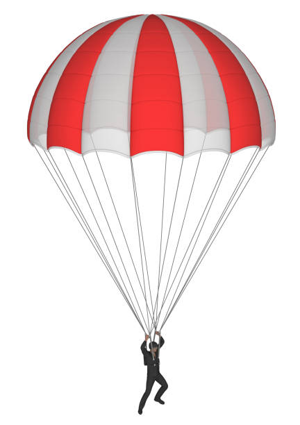 istock Parachutist with a red and white round parachute 1152351172