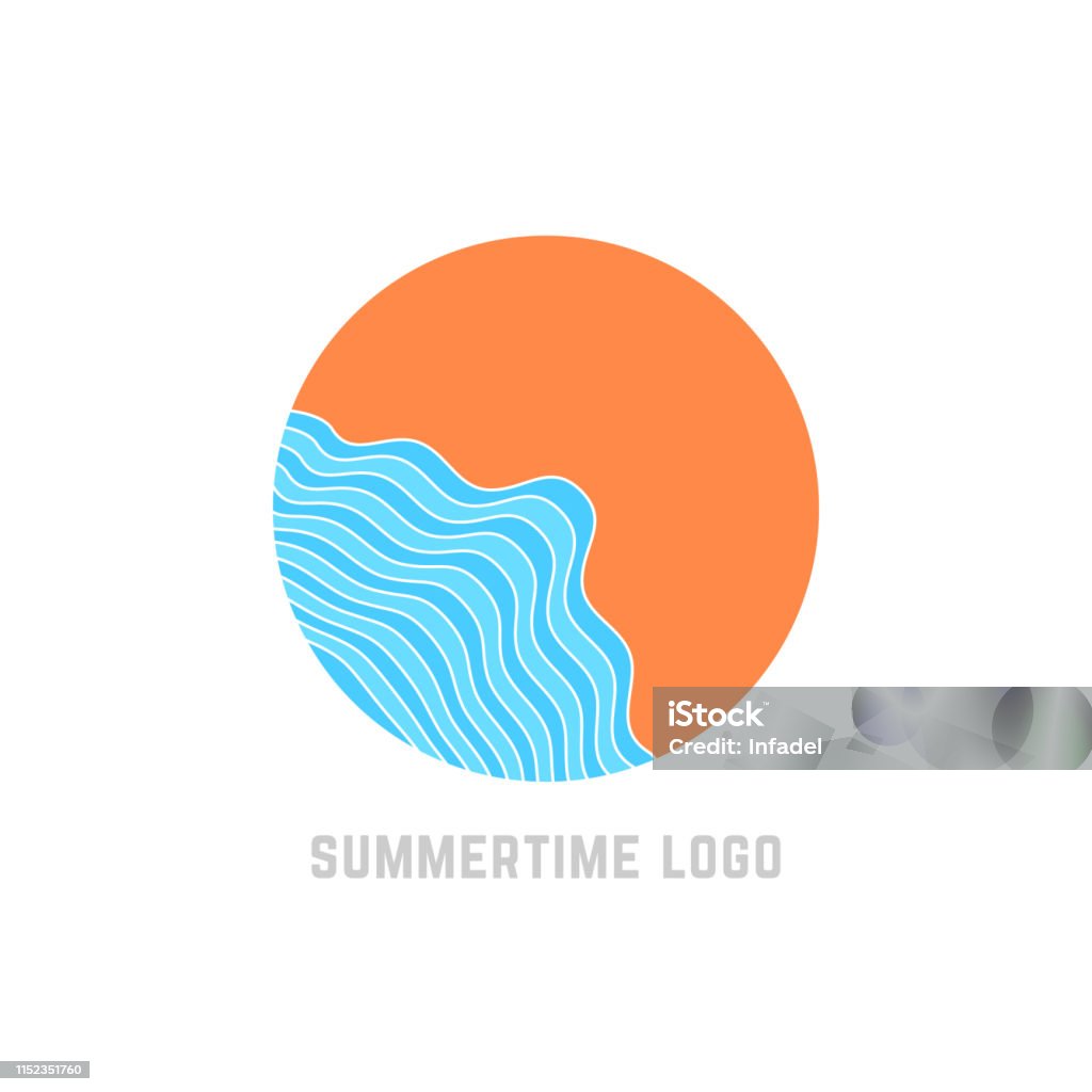 simple summertime with blue waves simple summertime with blue waves. concept of trip, island, relax, sunrise or sunset, sunny coast, marine journey. flat style trend modern brand design vector illustration on white background Circle stock vector