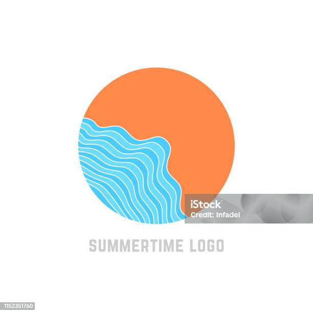 Simple Summertime With Blue Waves Stock Illustration - Download Image Now - Circle, Vector, Sand