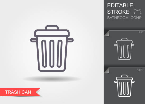 Garbage can. Outline icon with editable stroke. Linear symbol with shadow Garbage can. Outline icon with editable stroke. Linear symbol with shadow good condition stock illustrations