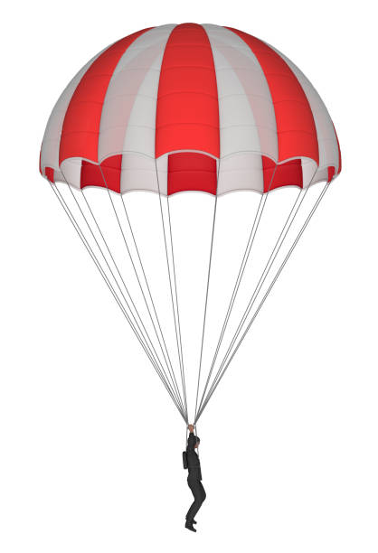 istock Parachutist with a red and white round parachute 1152354674