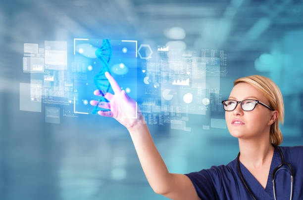 istock Doctor touching screen with biology and genetic concept 1152355653