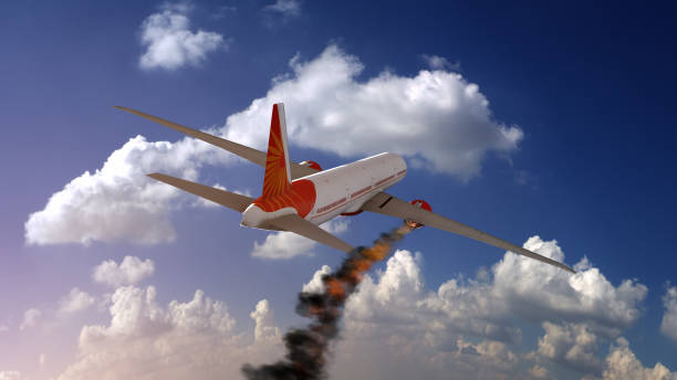 istock Burning white aircraft in the sky before crashing down. 3D illustration 1152358284