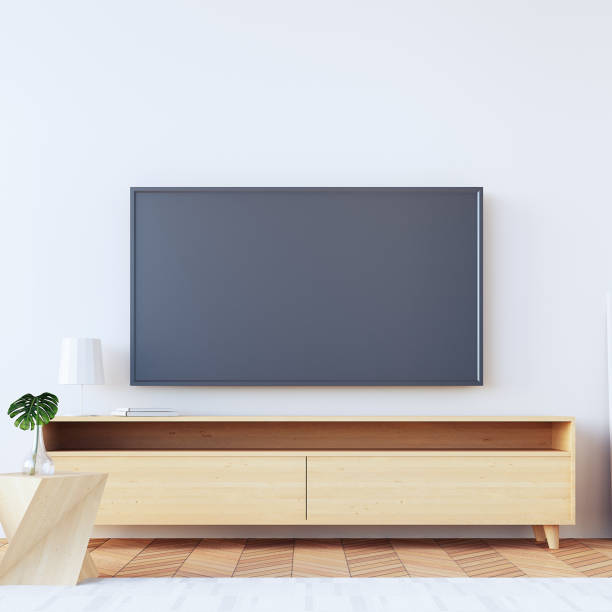 istock tv wall  in living room / 3d rendering 1152363731