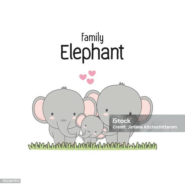 Elephant Family Father Mother And Baby Stock Illustration - Download Image Now - Animal, Animal Family, Animal Themes