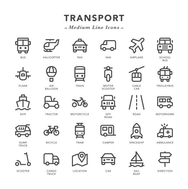 transport-mittelzeilen-sicons - road direction street car stock-grafiken, -clipart, -cartoons und -symbole