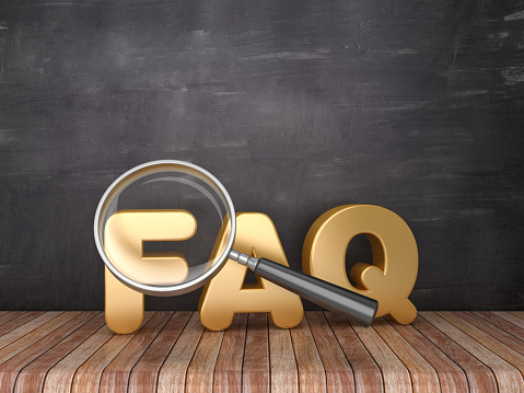 Magnifying Glass with FAQ Word on Chalkboard Background - 3D Rendering