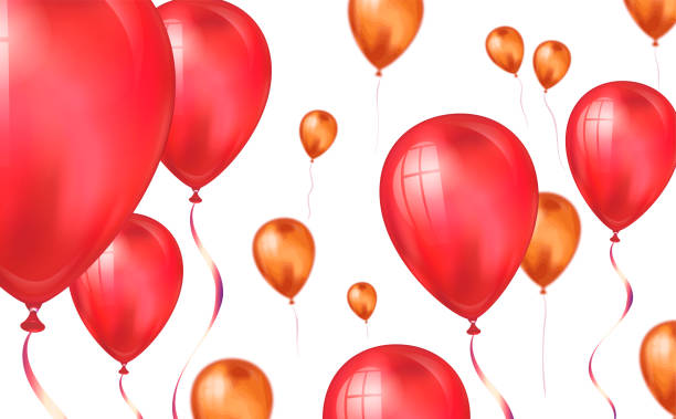 istock Glossy red color Flying helium Balloons backdrop with blur effect. Wedding, Birthday and Anniversary Background. Vector illustration for invitation card, party brochure, banner 1152373277