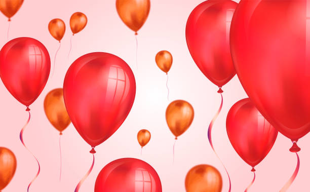 istock Glossy red color Flying helium Balloons backdrop with blur effect. Wedding, Birthday and Anniversary Background. Vector illustration for invitation card, party brochure, banner 1152373614