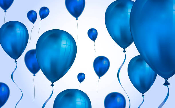 istock Glossy blue color Flying helium Balloons backdrop with blur effect. Wedding, Birthday and Anniversary Background. Vector illustration for invitation card, party brochure, banner 1152374678