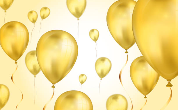 istock Glossy gold Flying helium Balloons backdrop with blur effect. Wedding, Birthday and Anniversary Background. Vector illustration for invitation card, party brochure, banner 1152374762