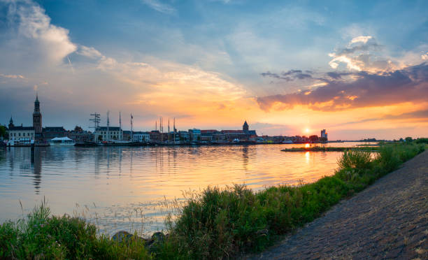 Sunset at the river IJssel in Kampen during summer
