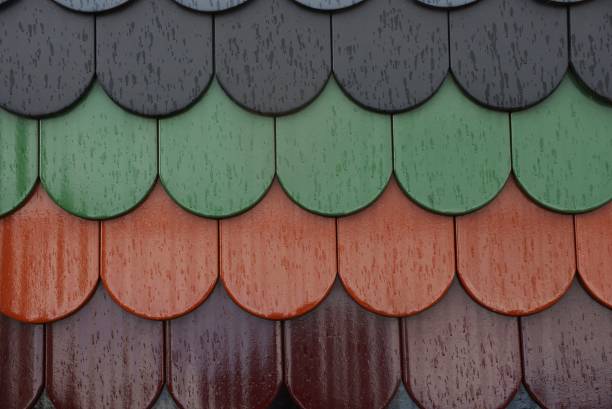 istock colored texture of wet tile on the roof 1152384374
