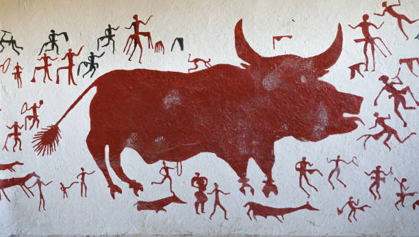 Matobo National Park, Zimbabwe - Rock art paintings on the walls of Pomongwe Cave in the Matobo National Park in Zimbabwe on June 15th 2023. Formerly known as Matobo Hills it is Zimbabwe's oldest national park and a UNESCO World Heritage Site.