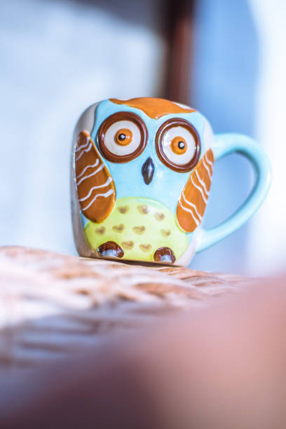 Owl shape coffee mug - handmade household item, kitchenware