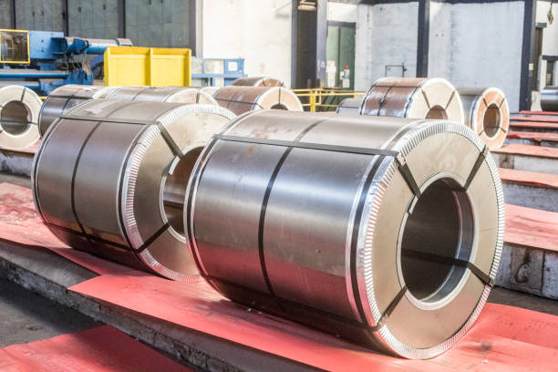 istock Steel coils inside a factory 1152386504