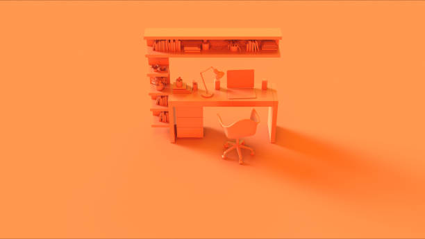 istock Orange Contemporary Home Office Setup with Bookshelf Poster an Cactus 1152388882