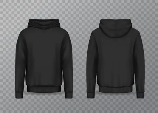 Vector illustration of Black realistic men hoodie